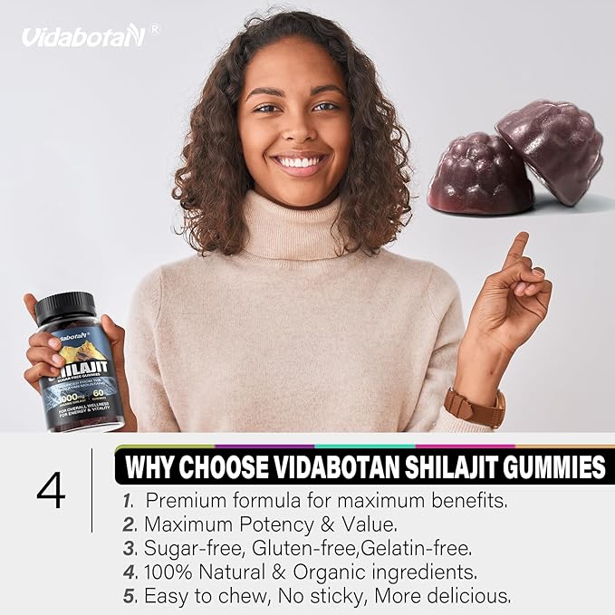 Sugar Free Shilajit Gummies 1000mg – Pure Shilajit Supplement for Men & Women – 85+ Trace Minerals & Fulvic Acid with Ashwagandha- Energy, Brain, Immunity –Mixed Berry Flavor,120 Gummies