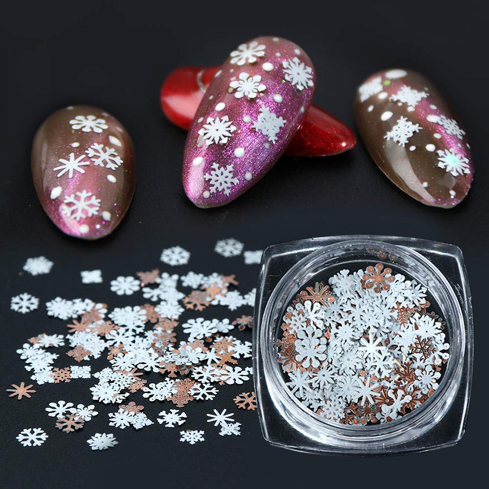 Christmas Nail Sequins Stickers Flakes Nail Art Accessories Manicure 3D Decals Snowflake Metal Paillettes Glitter Gold White Des