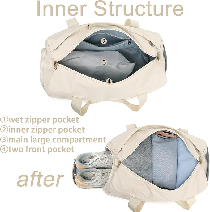 Weekender Duffel Sport Gym Bag Women Girls Travel duffle Bags with Shoe Compartment Wet Pocket