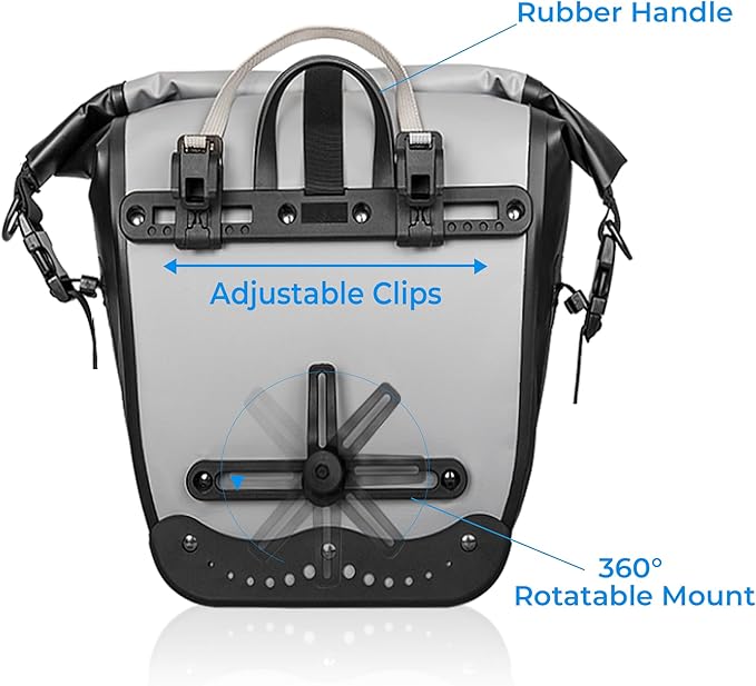 Waterproof Bike Pannier -25 L Saddle Bag for Bicycles Rear Rack - Bike Bag for Grocery, Laptop (Grey, 1 PCS)