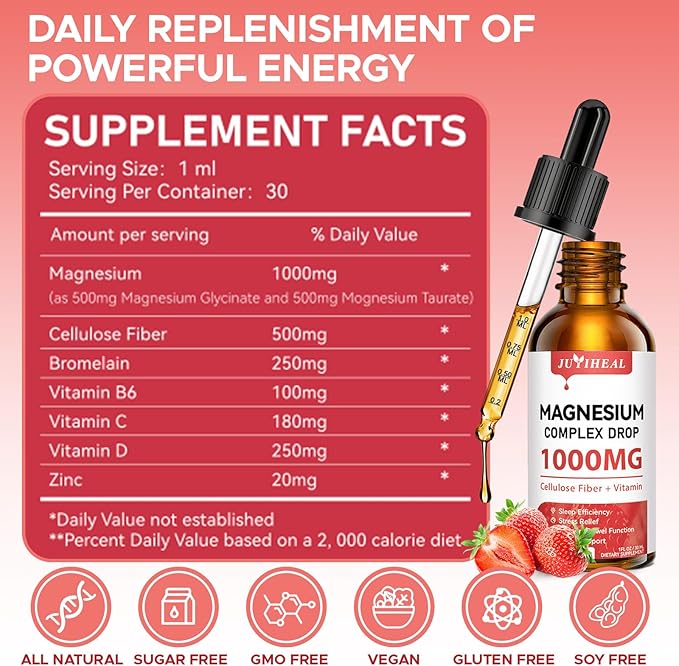 2 Pack Magnesium Glycinate Liquid, 1000mg Magnesium Complex Supplement with Cellulose Fiber, Bromelain, Vitamin B6, C, D, Zinc to Support Night, Muscle, Relax, Bone, Mood, Muscle