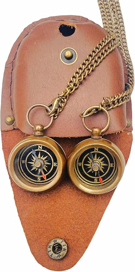 Backone Your Tommy Your Tubbo Lock It Compass Nautical Antique Engraved Brass Compass, with Leather Carry Case, with Chain Pirates Compass, Hiking Outdoor |Compass