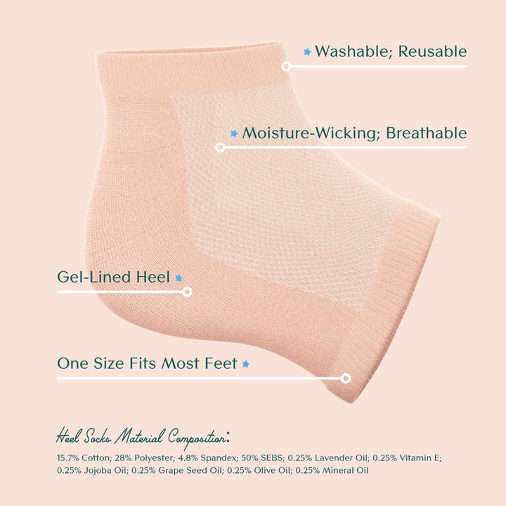 Bare August Oh So Healing Moisturizing Heel Repair Socks - Overnight Spa Sleep Socks with Hydrating Therapy Gel for Softening Dry Cracked Heels