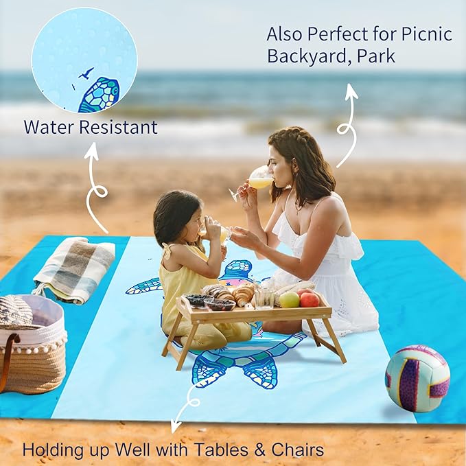 Large Beach Blanket Waterproof Sandproof 108"x 82" for 1-6 Adults,Quick Drying Beach Mat,Lightweight & Durable,Beach Essentials for Family Beach Camping Travel Picnic