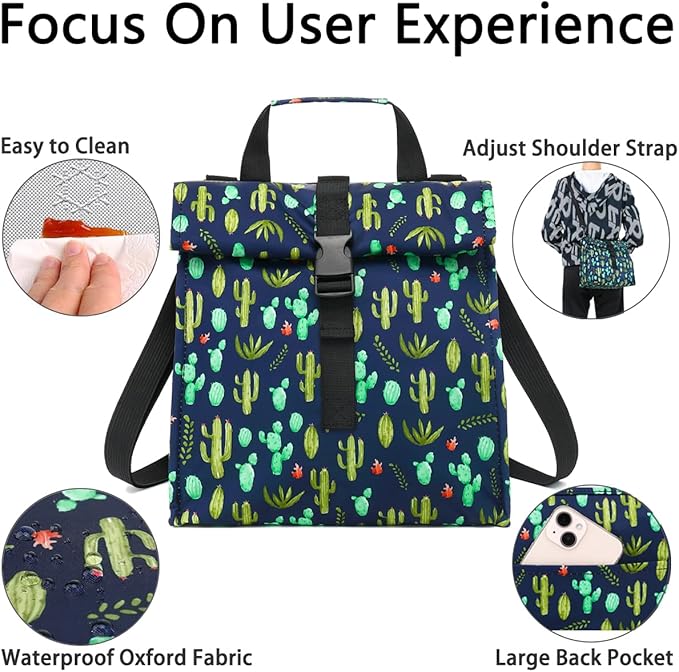 Cactus Unisex Thermal Lunch Bag, 8.8" x 6" x 9" - Oxford Fabric, BPA Free, Adjustable Shoulder Strap, 330ml Capacity