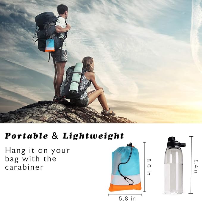 Aitey Sand Free Beach Blanket, Waterproof Beach Mat Compact Outdoor Blanket Ideal for Picnic, Travel, Hiking, Camping and Music Festivals with 4 Stakes, 4 Corner Pockets and Bag - 82"x 79"(Blue)