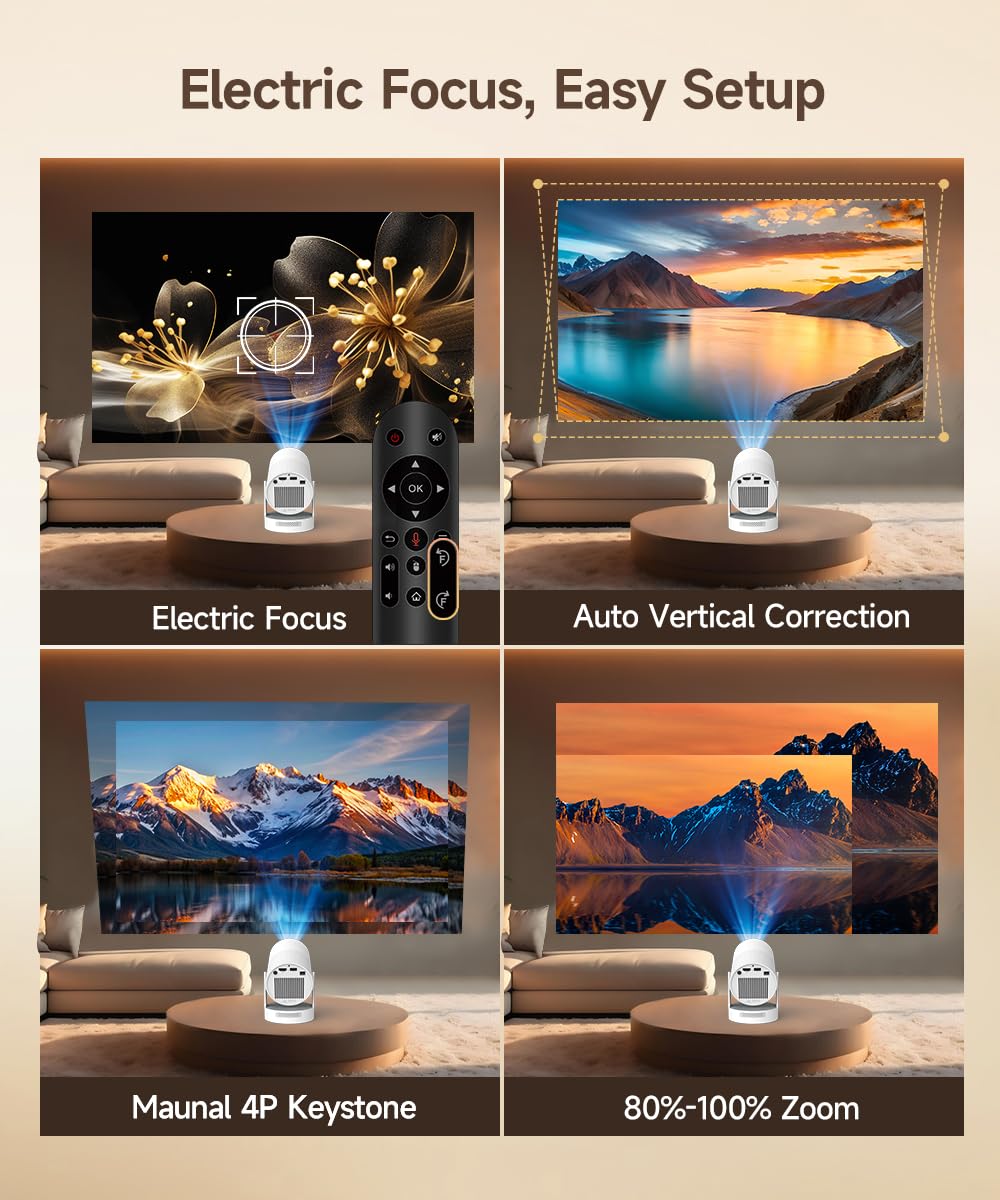 【Electric Focus】 Magcubic Mini Projector 4K Support, Portable Projector with WiFi 6 and Bluetooth 5.4, Smart Proyector, 5W Soundbase Speaker, 180° Rotation for Home Theater HY300 Ultra