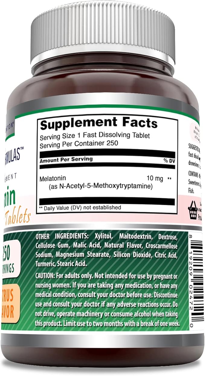 Amazing Formulas Melatonin Fast Dissolve 10 Mg 250 Tablets | Citrus Flavor | Non-GMO | Gluten Free | Made in USA