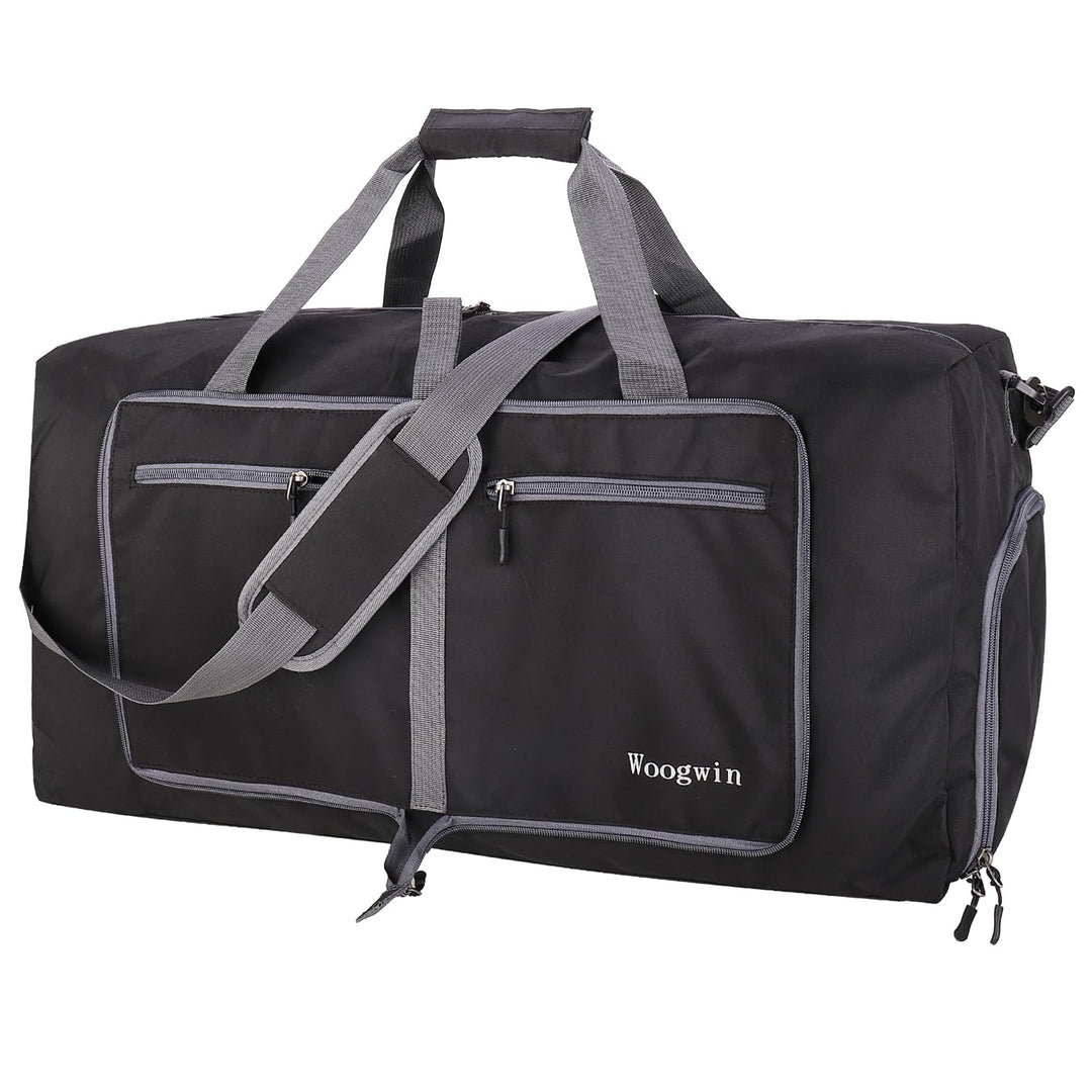 Woogwin Travel Duffel Bag Large Foldable Waterproof Overnight Bag for Beach Swim Bags Pool Sports Gym (60L SnowBlack)