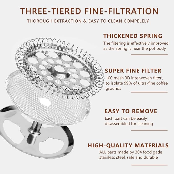 12 OZ French Press Coffee Maker, Sturdy Insulated Full Stainless Steel Coffee Press, Mini Small Camping French Presses Maker, 1-2 Cup Teapot for Kitchen Travel Elegant Silver 350ml