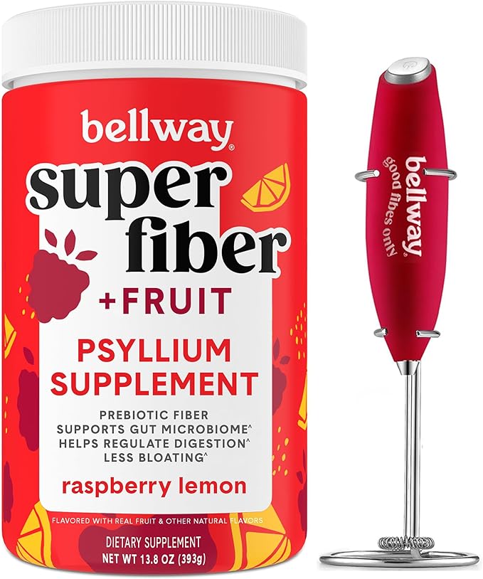 Bellway Super Fiber Powder + Fruit, Raspberry Lemon Electric Frother Bundle