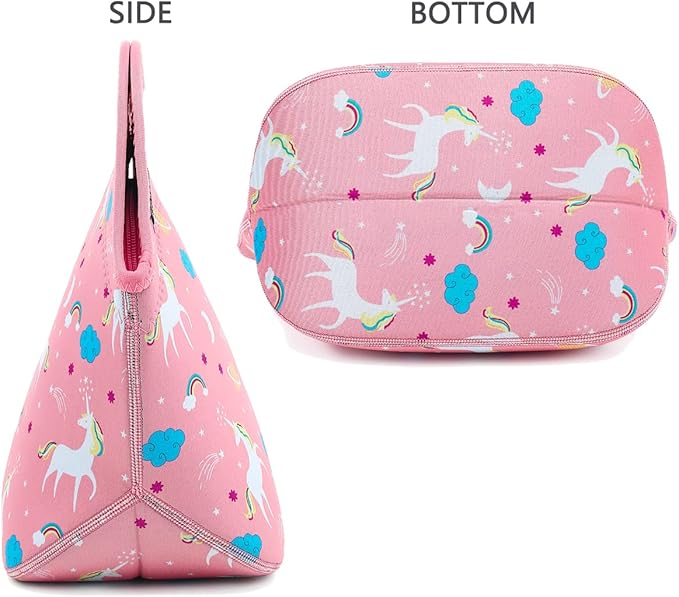 FlowFly Neoprene Lunch Tote Insulated Thermal Reusable Lunch Bag Box for Boys Men with Zipper,Unicorn