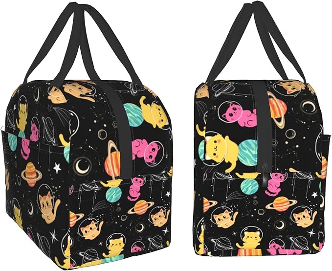 Imiss Space Galaxy Lunch Bag for Kids, Cats Cute Reusable Cooler Insulated Lunch Box Tote Bag for Work Picnic School Travel