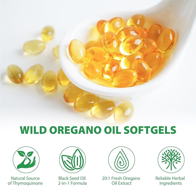 Oil of Oregano 6000mg, Organic Oregano Oil with Black Seed Oil (120 Softgel - 2 Month Supply), Antioxidant & Immune Support, Plant Based, Non-GMO