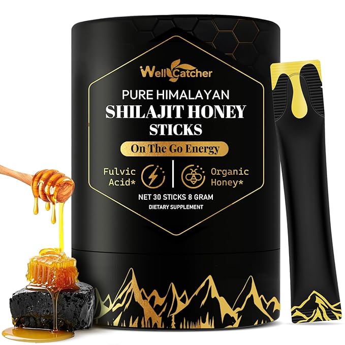Pure Himalayan Shilajit Honey Sticks - Organic Raw Honey Shilajit Sticks for Men Women with Saffron Boost Energy Vitality & Immune Support 30 Packs