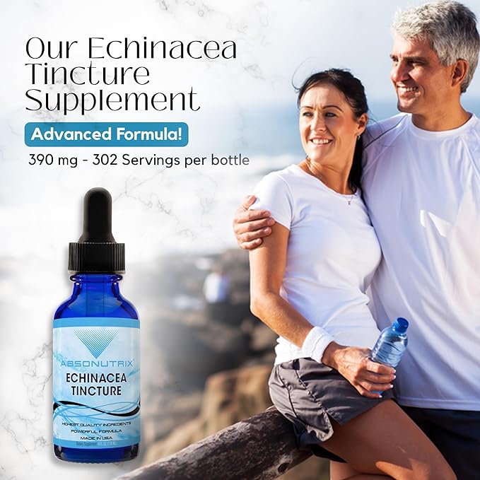Absonutrix Echinacea Tincture Advanced Formula 390 mg, 4 Oz Liquid, 302 Servings, Made in USA, Quick Absorption, Quality Potent Ingredients, Non-GMO, GMP Certified Facility, Cruelty-Free Products