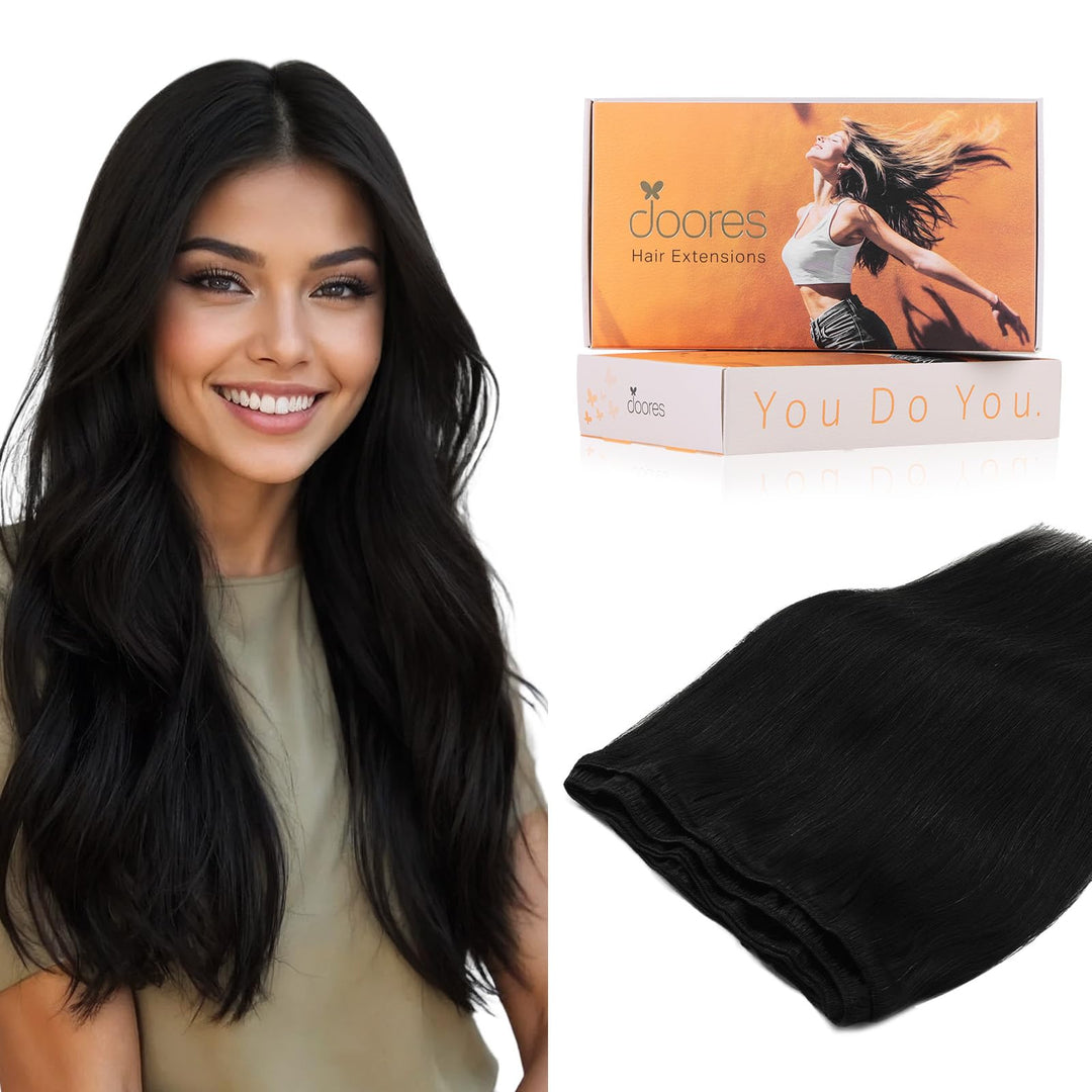 Doores Sew In Weft Extensions Remy Hair, 20 Inch 100G Jet Black Sew In Hair Extensions Silky Straight Bundles