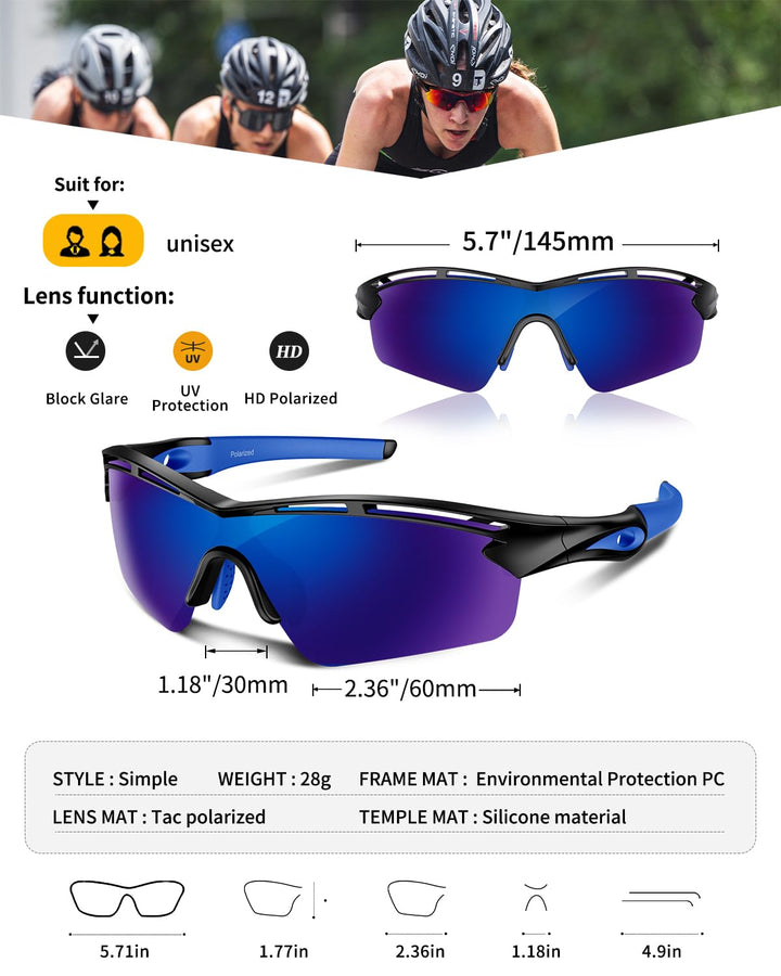 Polarized Sports Sunglasses for Men Women Youth Baseball Cycling Running Driving Fishing Tennis Golf Motor TAC UV400 TR90