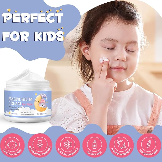 Magnesium Lotion for Kids, Topical Magnesium Cream with Shea Butter, Calendula & Aloe Vera, for Babies, Toddlers & Juniors, Apply to Legs, Arms or Chest, Easy To Absorb - 5.3 oz
