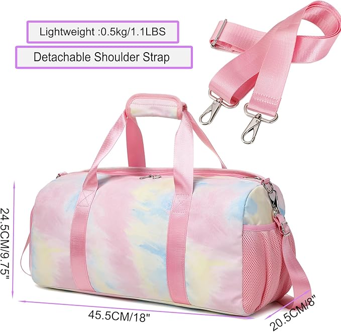 Sports Duffel for Girls Dance Teen Duffle Weekender Gym Travel Ballet Yoga Bags Cheer Bag with Shoe Compartments Pink
