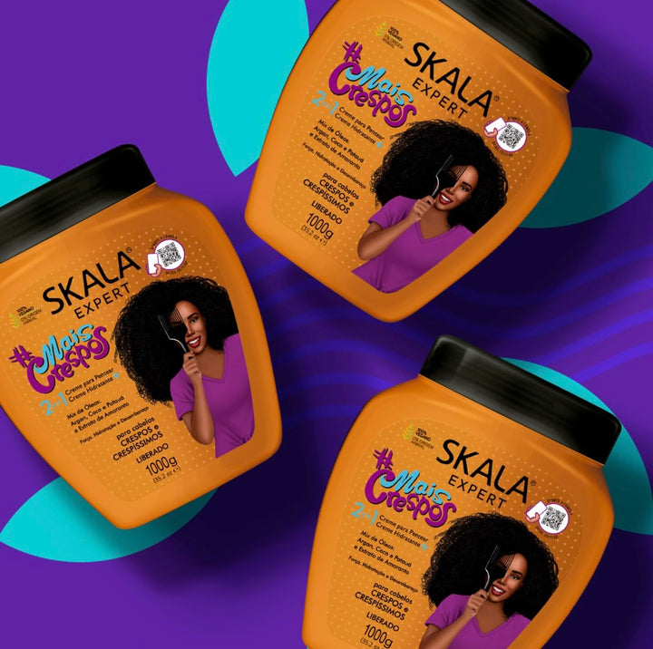SKALA Mais Crespos Super Curly Hair Type 4ABC - Hydrate , Eliminate Frizz 2 IN 1 Conditioning Treatment Cream and Cream To Comb 35.2oz