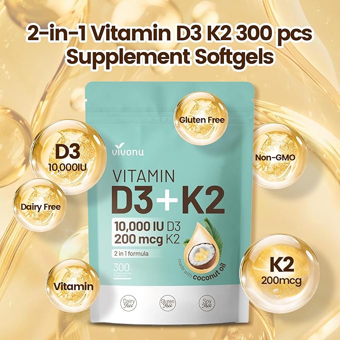 Oil of Oregano Capsules & Vitamin D3 10000 iu Plus K2 (MK-7) 200 mcg, 300 Coconut Oil Softgels