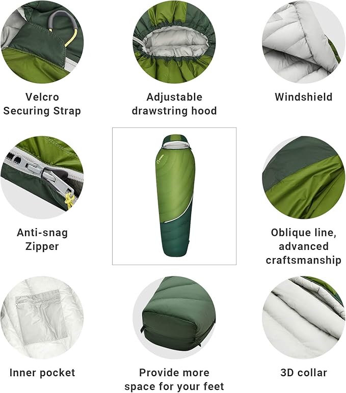 ATEPA Down Sleeping Bag for Adults, 650FP Ultralight 3 Season Compact Packable Sleeping Bag with Compression Sack for Camping Backpacking Hiking