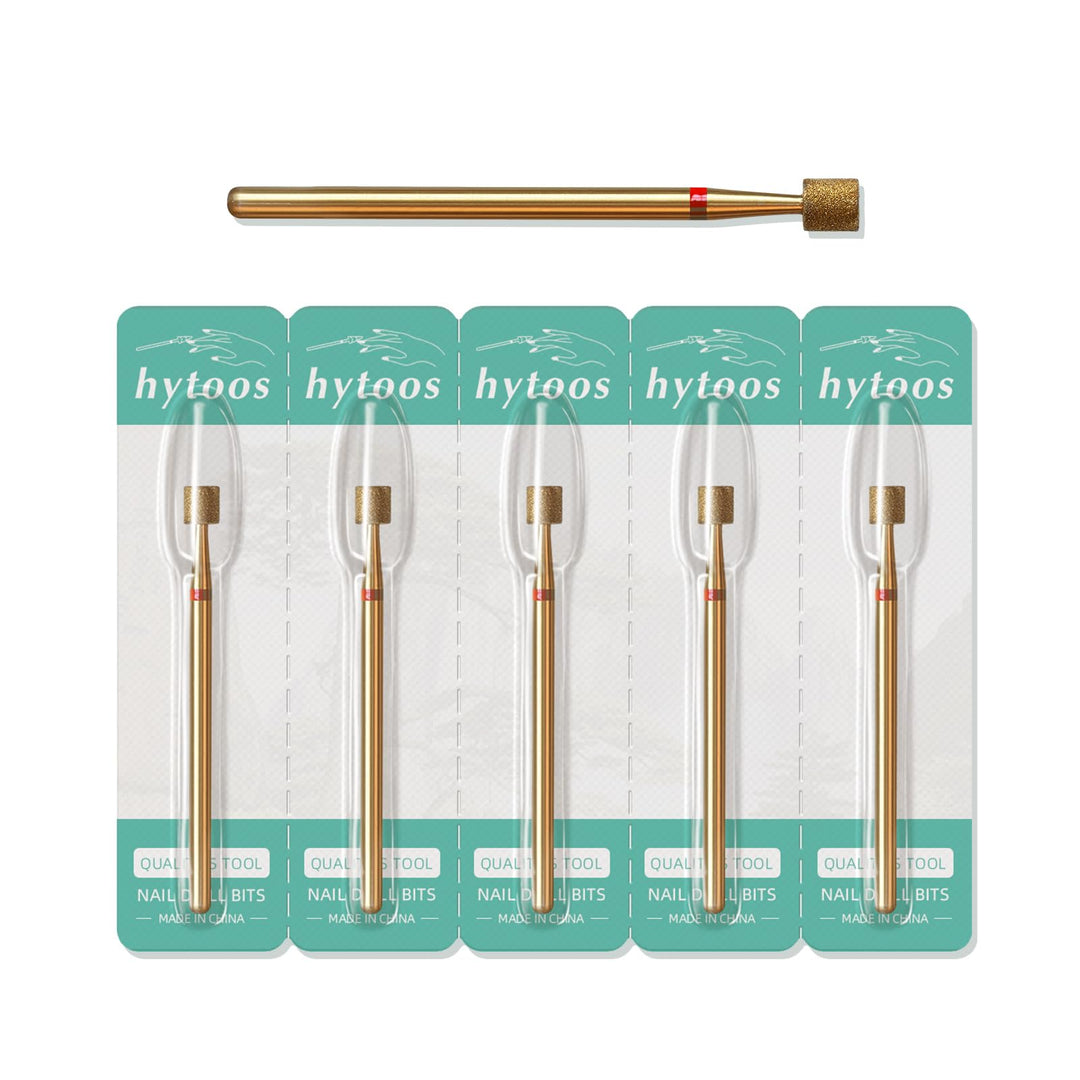 HYTOOS 4mm Barrel Cuticle Clean Titanium Nail Drill Bits, 5Pcs/Set Russian Diamond Nail Bit Professional Safety Under Nail Cleaner Burr for Cuticle Dead Skin, Electric Nails Accessories, Fine