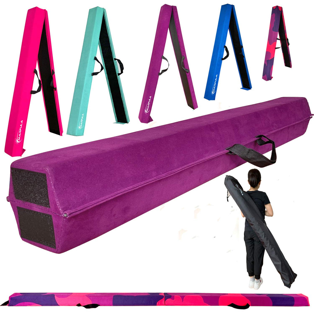 Marfula 6 FT / 8 FT / 9 FT Gymnastics Balance Beam Foam Folding Floor Beam - Extra Firm - Suede Cover - Anti Slip Bottom with Carry Bag For Kids/Adults Home Use (Purple, 6 FT)