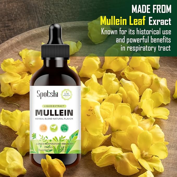 Mullein Drops for Lungs - Lung Detox for Respiratory System, Natural Sleep Aid & Immune Support, Tincture Drops Non-GMO, Vegetarian 1 Month Supply