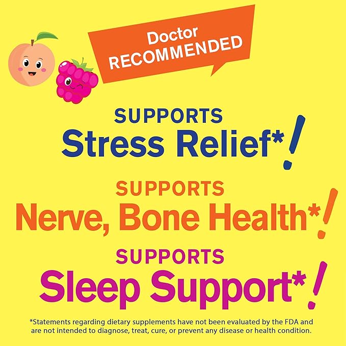 Magnesium Citrate Gummies for Kids - Chewable Stress Relief Supplement for Children - Natural Calm, Mood Support, Non-GMO, Gluten Free - Natural Sourced Flavors - 60 Gummies