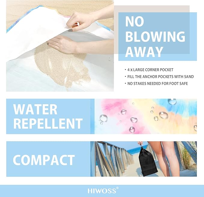 Beach Blanket Waterproof Sandproof Oversized 95”x 80”,Sand Free Beach Mat with Corner Pockets,Portable Mesh Bag for Beach Festival,Picnic,Travel and Outdoor Camping (Unicorn)