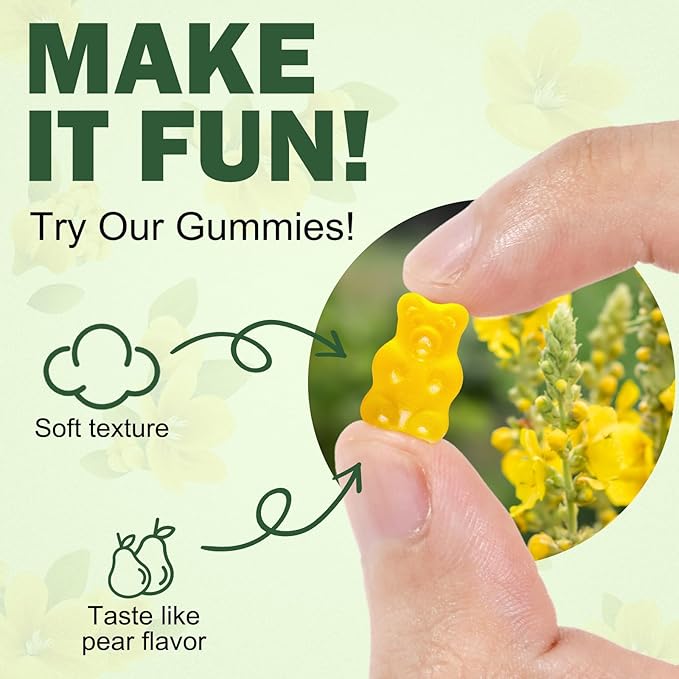 120 Count Mullein Gummies for Lungs, 2000 MG(50:1 Extract) Mullein Leaf Extract for Lung Cleanse and Respiratory Support, Natural Mullein Herbal Supplement, Pear Flavor Gummies