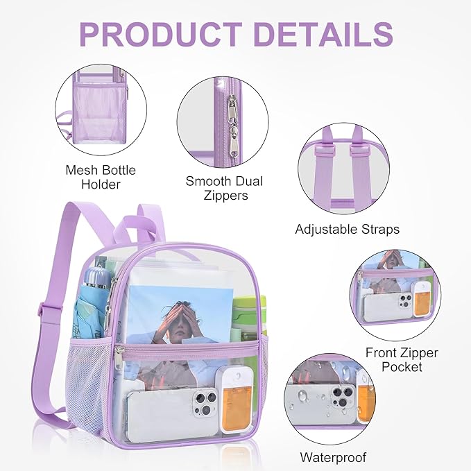 USPECLARE Clear Backpack Stadium Approved 12X11x6, Waterproof Clear Bag Stadium Backpack for Concert Work Sport Event
