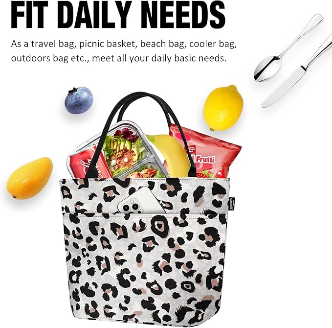 Aosbos Leopard Lunch Bag Women Lunch Bags for Adult Lunch Box for Women Leakproof Insulated Lunch Box Lunch Tote Bag Lunch Cooler Bags, Loncheras Para Mujer, Leopard Print