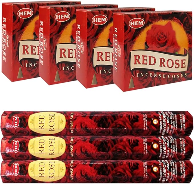 Red Rose Incense sticks and cone incense holder variety pack #1 bundle insence insense insienso