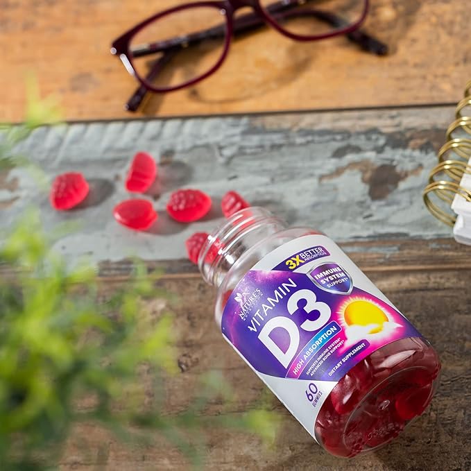 Vitamin D3 Supplement Gummy 5000 IU (125 mcg) Dietary Vitamins D for Men & Women - Bone, Teeth, Muscle & Immune Health Support, High Potency VIT D3 Nature's Non-GMO & Gluten Free - 60 Gummies