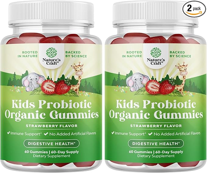 Natures Craft USDA Organic Probiotic Gummies for Kids - Vegan Non-GMO Kids Probiotic Gummy Vitamin for Immunity and Digestive Health - Gentle 2.5B CFU Organic Probiotics Strawberry Flavor (4 Month)