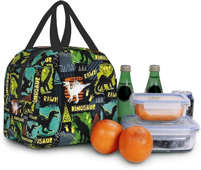 Dinosaur Insulated Lunch Box Portable Thermal Cooler Box Cartoon Cute Dino Reusable Kids Lunch Tote Bag for School Office Work Picnic Travel