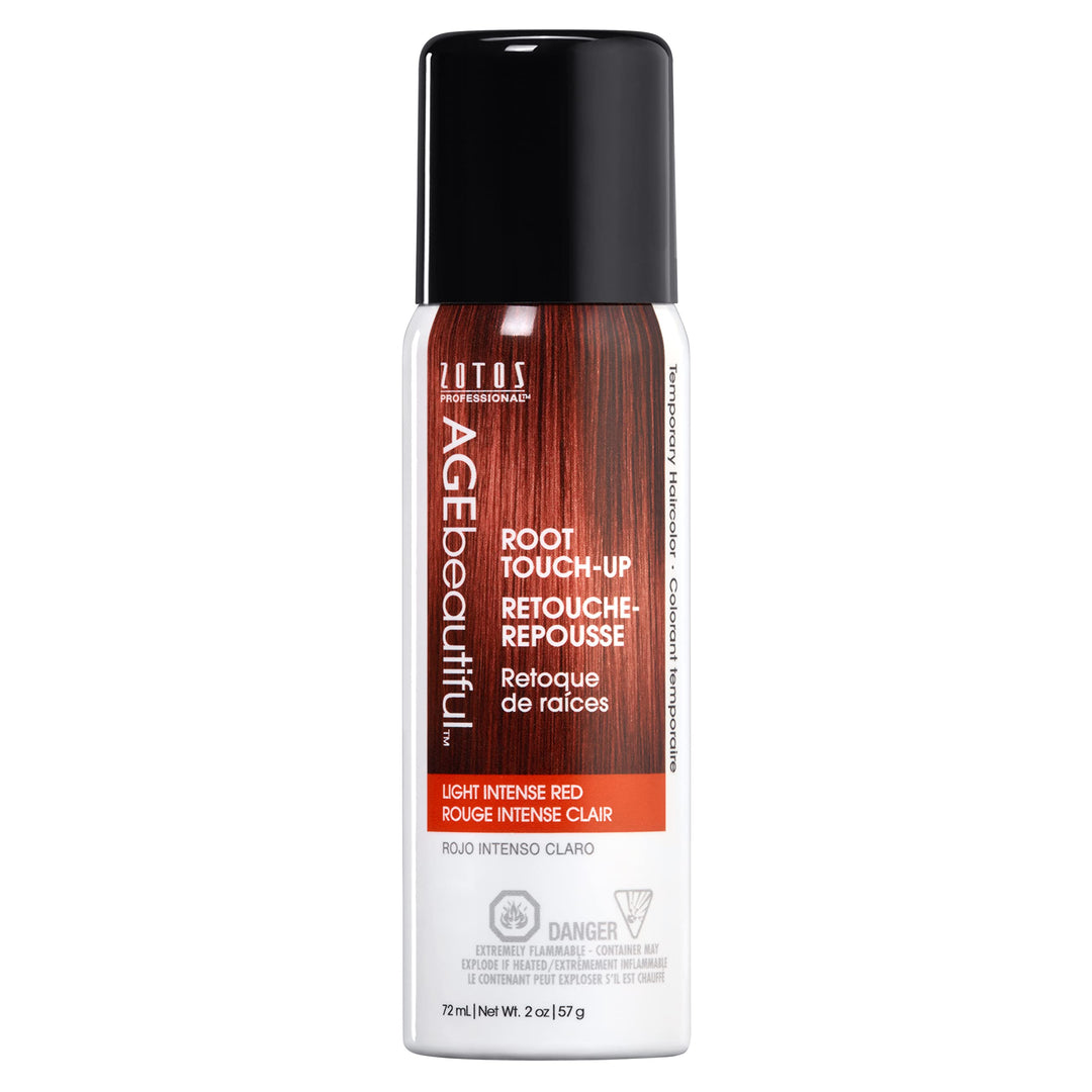 AGE beautiful Root Touch Up Hair Color Spray | Touch-Up Gray Concealer | Temporary Cover Up | Adds Volume & Covers Thinning Patches | Water, Sweat, Stain Resistant | Light Intense Red | 2 Oz