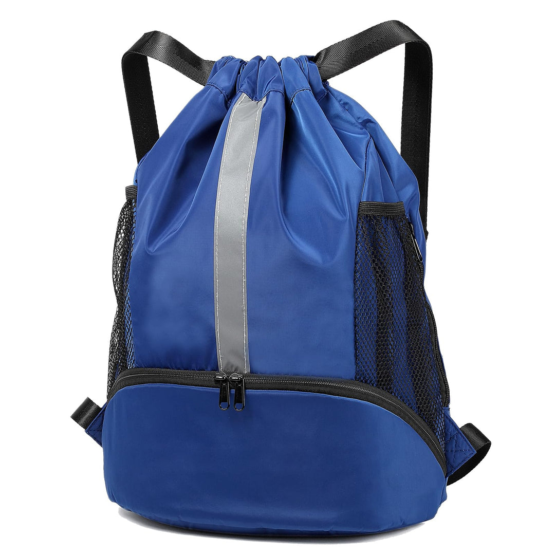 BeeGreen Royalblue Sports Drawstring Backpack String Gym Bag with Shoes Compartment and Wet Proof Pocket for Women Men Large Cinch Sack For Traveling Yoga Beach Swim Outdoor