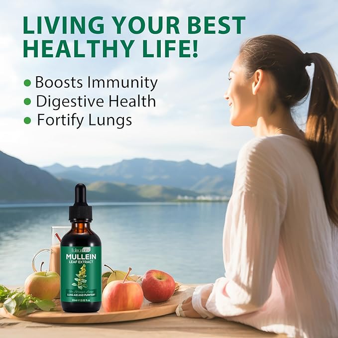 Mullein Leaf Extract for Lungs, Mullein Drops for Lungs, Support Lung, Respiratory Function for Healthy Breathing, Improvement in Pulmonary Function, Natural & Safe Supplement (1 PC)