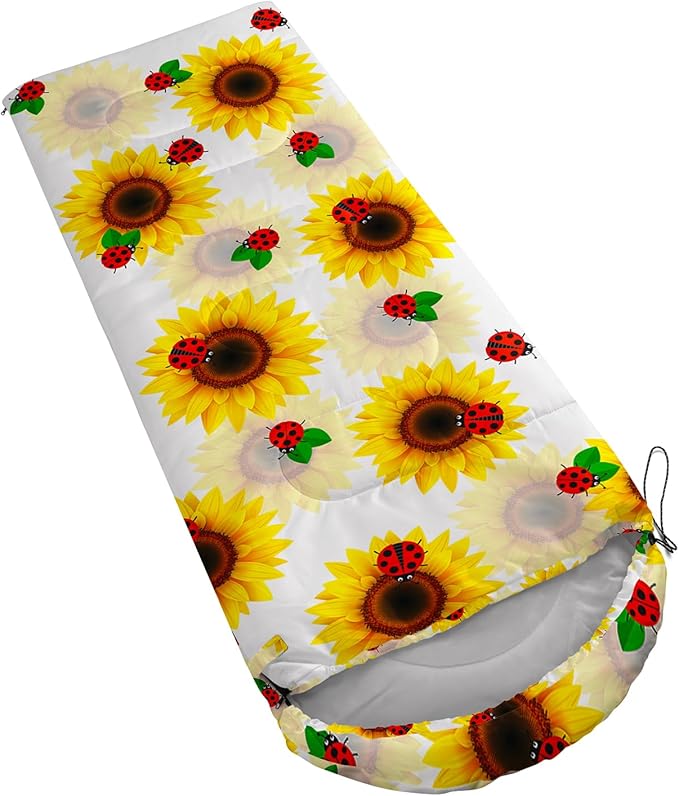 AILONEN Kids Floral Cat Camping Sleeping Bags,Lightweight & Waterproof,3 Season Warm & Cool Weather,Kawaii Kitten Sleeping Bags for Girls Adults,Travelling,Outdoors