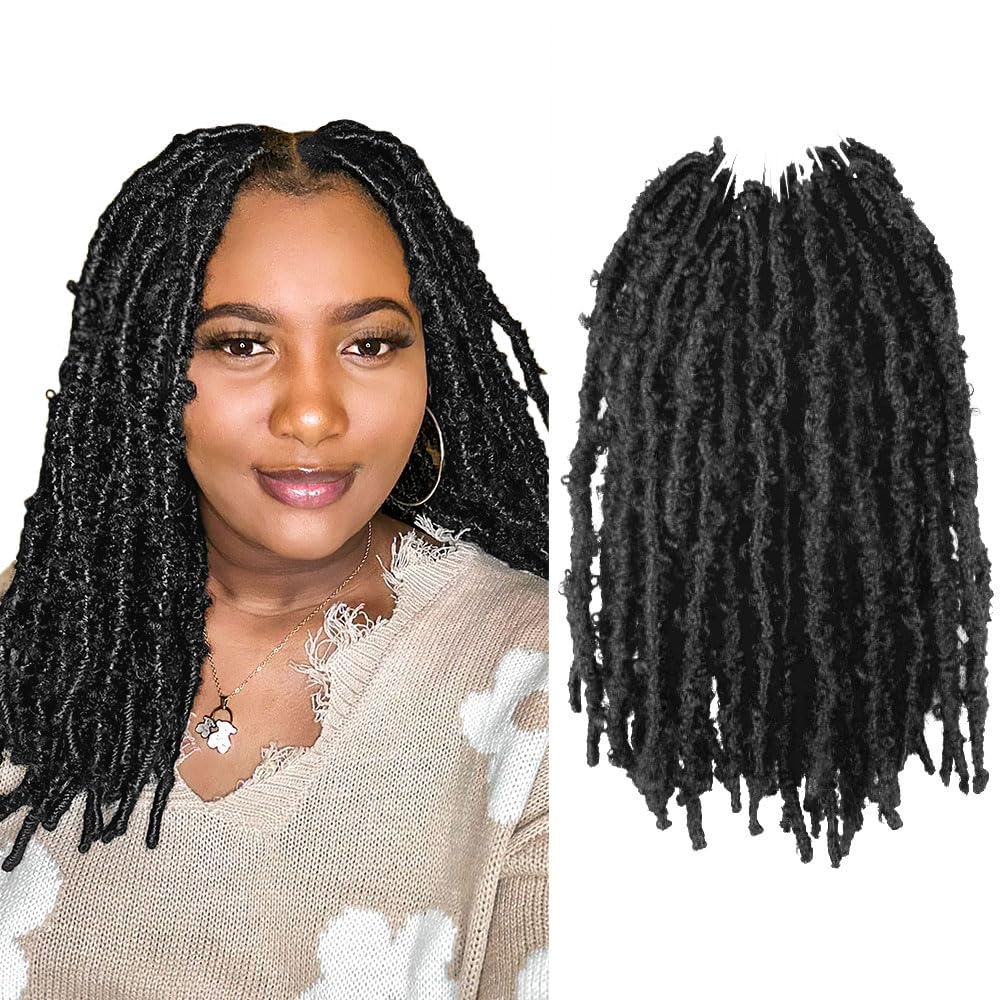 14 Inch Light Weight Butterfly Locs Crochet Hair 8 Packs Butterfly Faux Locs Crochet Hair Short Black Distressed Butterfly Locs,
