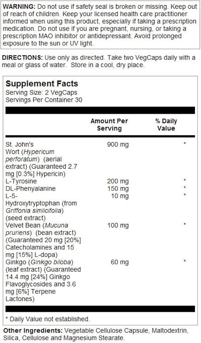 SOLARAY Guaranteed Potency St. John's Wort 900 mg Capsules | 60 Count