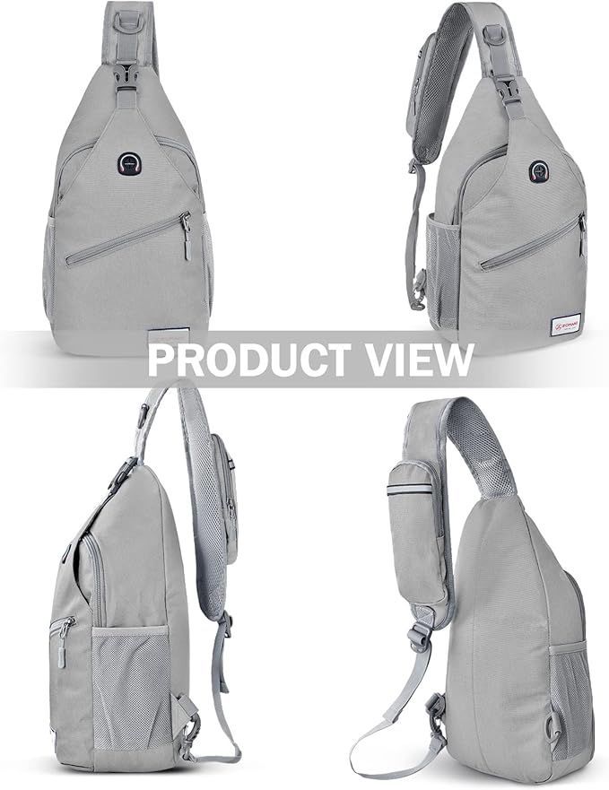ZOMAKE Sling Bag for Women Men, Small Crossbody Sling Backpack, Mini Water Resistant Shoulder Daypack for Travel, Anti Thief Chest Bag for Hiking, Sports, Grey(new)