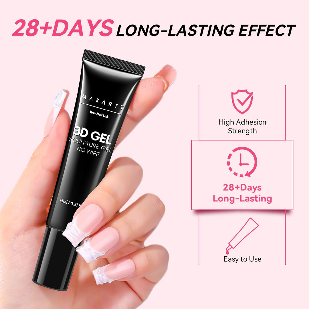 Makartt 3D Nail Gel and Chrome Nail Powder Kit, 15g Sculpting Gel for Nail Art DIY No wipe 3D Molding and Metallic Chrome Powder Set for Decoration Manicure Pedicure Use