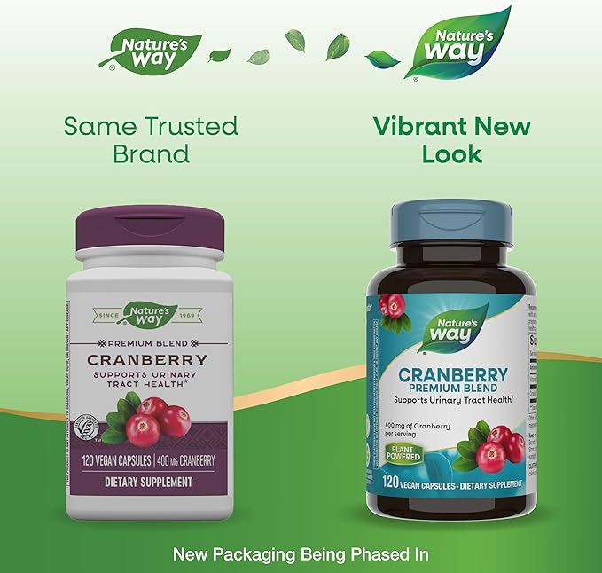 Nature's Way Premium Blend Cranberry, Urinary Tract Health Support*, with 100% Cranberry Concentrate, 400 mg Per Serving, 120 Capsules (Packaging May Vary)