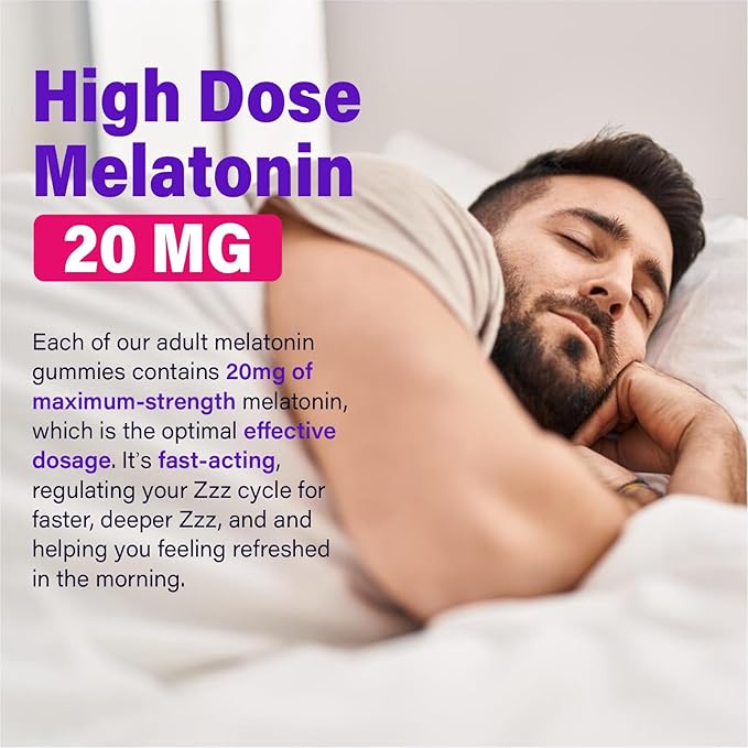 Melatonin Gummies 20mg for Adults - Maximum Strength Melatonin Gummies with L-Theanine, Magnesium, Omega-3, MSM, D3 & Zinc - Non-Habit Forming, Vegan, Non GMO, Natural Mixed Berry Flavor