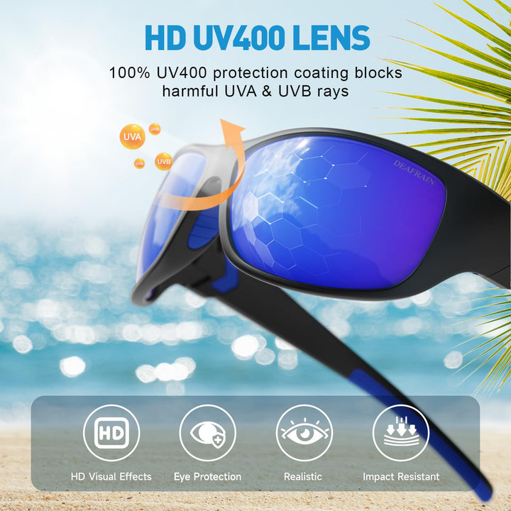 DEAFRAIN Polarized Sports Sunglasses for Men Women Sun Glasses Shades for Fishing Driving Cycling Running